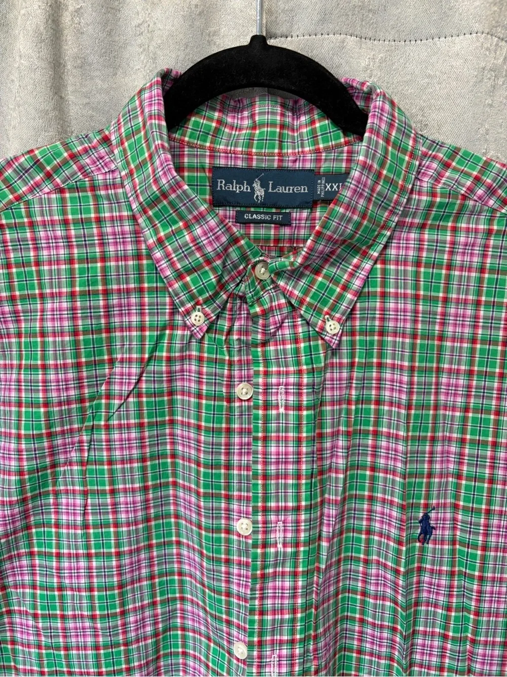 Ralph Lauren Green, Pink & White Plaid Button-Down Shirt vintage 90s